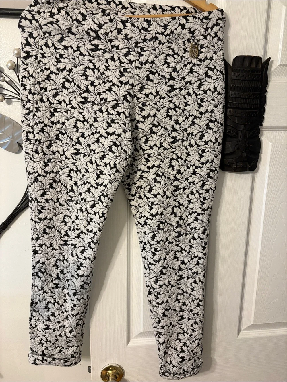 Michael Kors Black and White Leaf Print Pants